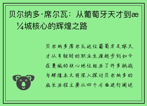 贝尔纳多·席尔瓦：从葡萄牙天才到曼城核心的辉煌之路